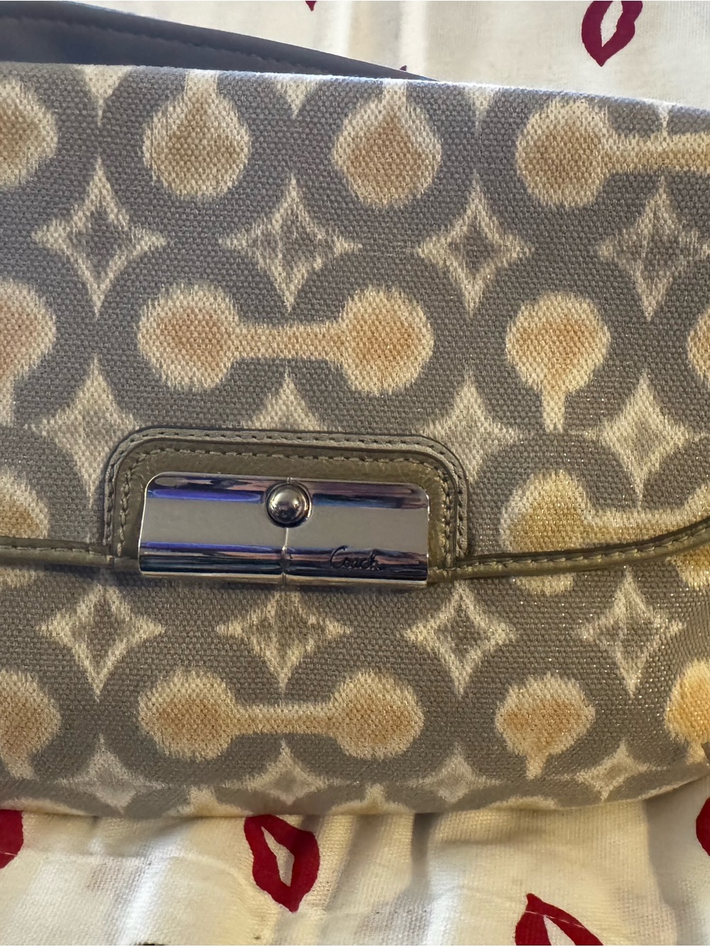 Coach Kristin OpArt Gold, Silver and Cream ikat Patterned Signature bag